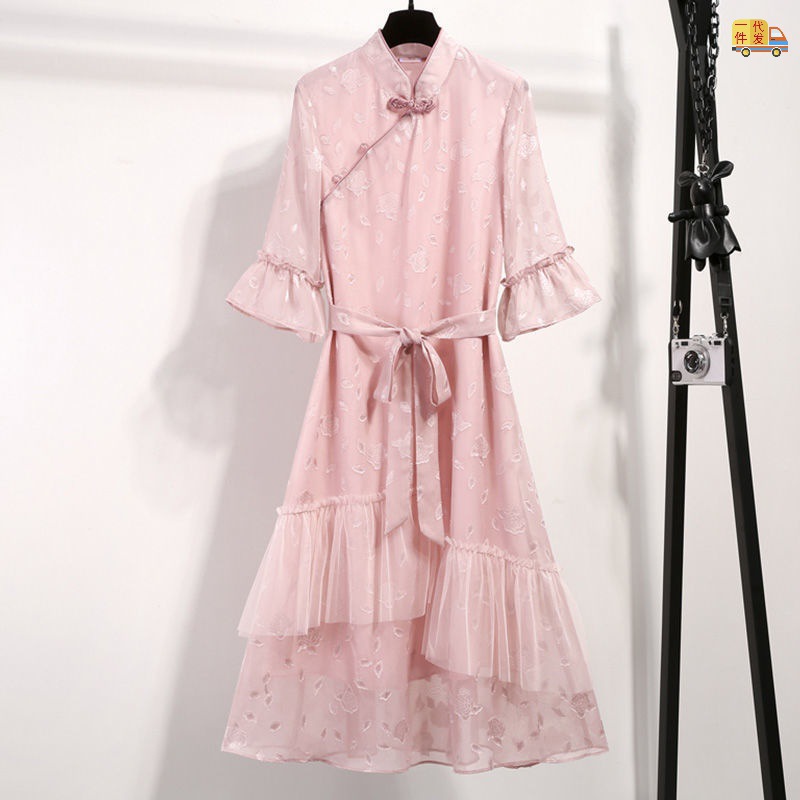 2022秋季新款200斤胖妹妹大码女装汉服潮改良古装女唐装连衣裙女