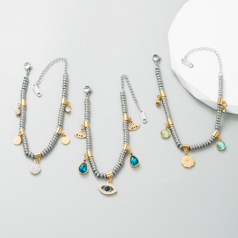 Fashion Devilu0027S Eye Water Droplets Titanium Steel Bracelets Inlay Rhinestones Stainless Steel Br