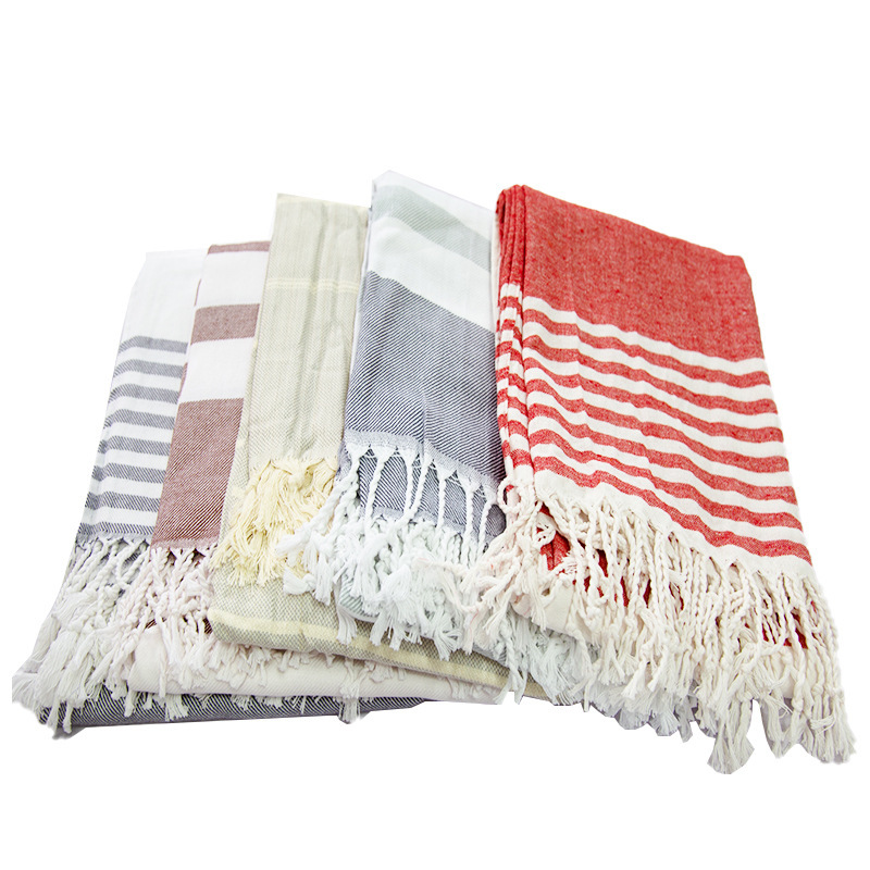 Factory Direct Sales Turkish Stripesd Beach Towel Pure Cotton Large Bath Towel Customizable Adult Bath Towel with Tassel Beach Towel