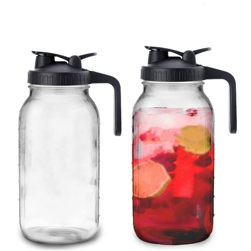 跨境直供64oz梅森瓶玻璃饮料果汁瓶手提果茶桶宽口冰镇酒水饮料瓶