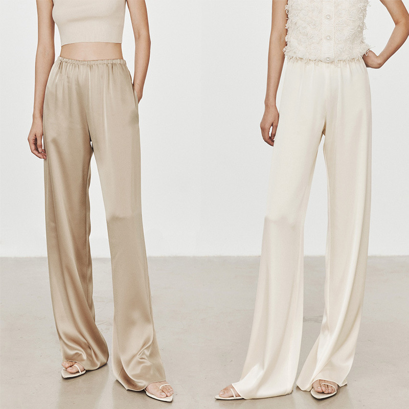 High-grade Acetic Acid Satin Wide-leg Pants Women's Summer Thin Dummy Shaking Cool Pants Ice Silk Straight Pants