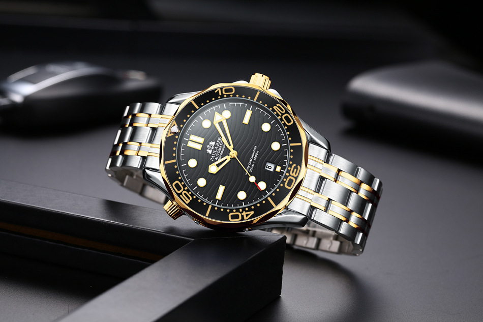 Men's Automatic Watch Gold Steel Mechanical Luminous Men's Watch_voghion.com