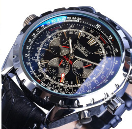 Moda jaragar europeo y americano gran dial hombres moda casual hueco-fuera transparente multifunción reloj mecánico automático