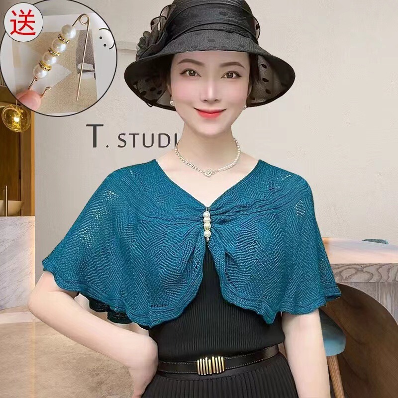 Knitted Shawl High-end Spring and Autumn Thin Small Outer Blouse Summer Outer Sun Protection Shirt Western-style All-match Shade Meat Slimming