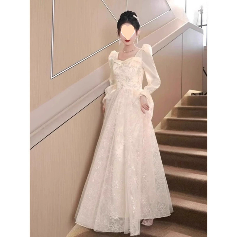 Вечернее платье для женщин 2025, новое высококлассное платье с длинными рукавами, легкая роскошь, элегантное платье для ведущей