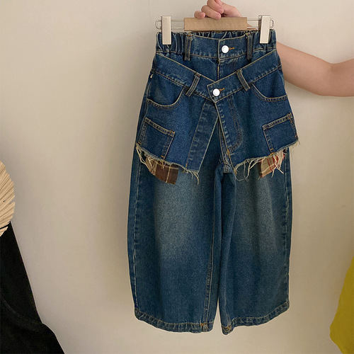 Korean Version New Girls Printed Letter Trend Top 2025 Autumn Pencil Skirt Design Jeans Set of Two