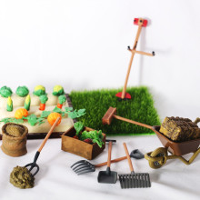Dollhouse迷你农场铁锹铁耙户外种植场景 微缩模型娃娃屋挂饰配件