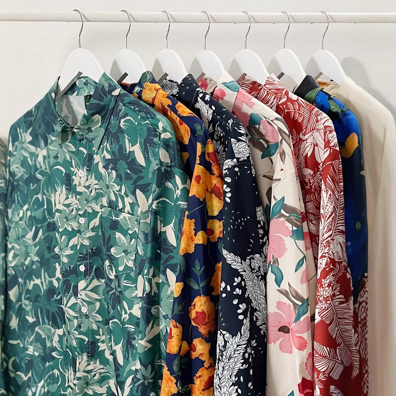 Hong Kong style retro long-sleeved floral shirt for men and women loose casual couple Ruan Shuai niche design trendy Korean style shirt