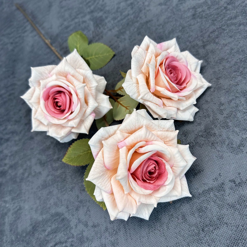 Revestimiento de simulación malla 3 cabezas diamante rosa boda decoración del hogar decoración de flores falsas hechas a mano transfronterizas al por mayor