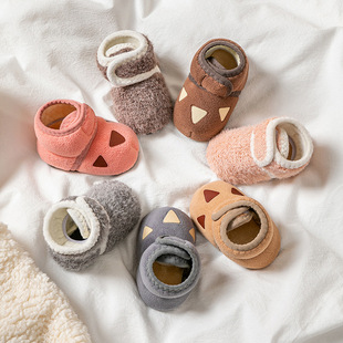 fleece-lined floor socks shoes autumn and winter baby shoes high and low velvet baby shoes high-top warm cotton shoes socks fur shoes