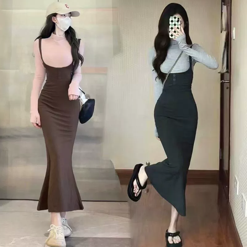 Женское платье-двойка для стройности и подчеркивания бедер, весенне-зимний стиль 2025 года, молодежный топ и длинная юбка