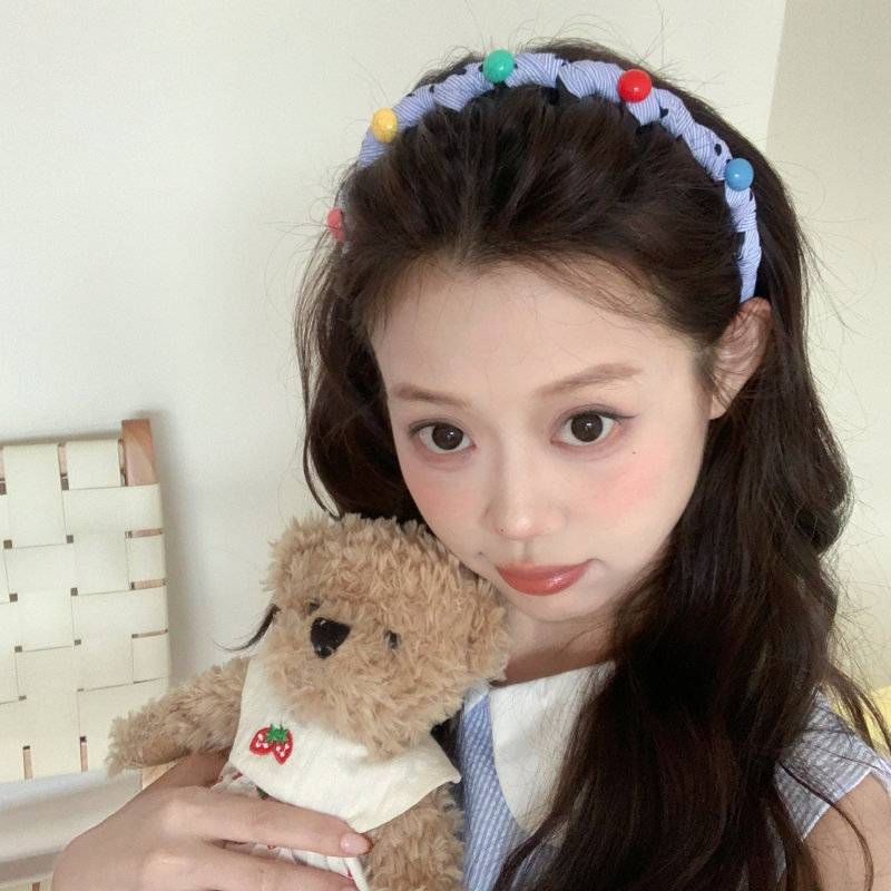 甜豆少女！彩色糖豆条纹波浪发箍可外戴防滑头箍带齿高颅顶压发卡|undefined