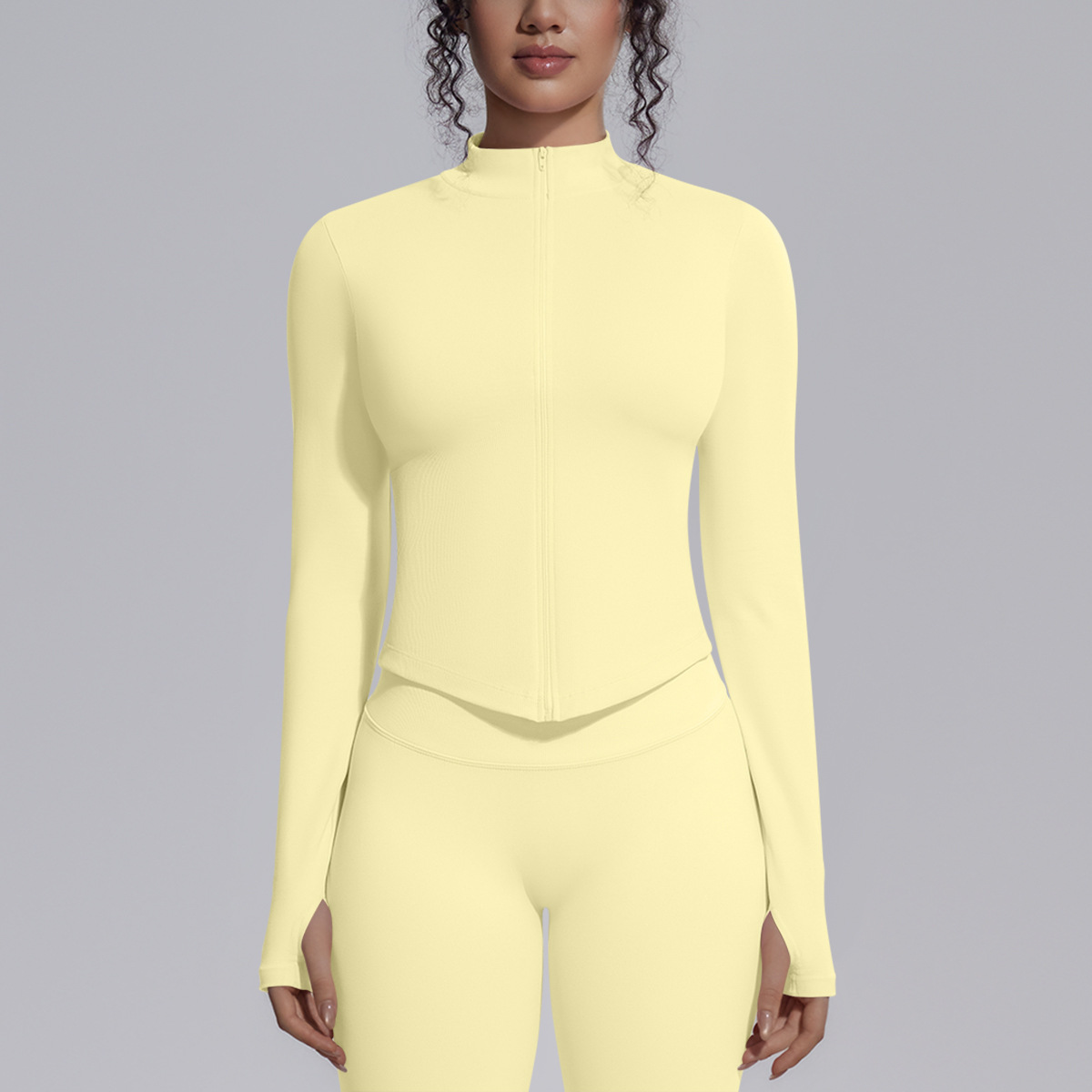 Cross-border sin costuras color sólido apertado elástico transpirable de cuello vertical chaqueta con cremallera deportiva running fitness chaqueta de yoga para mujeres