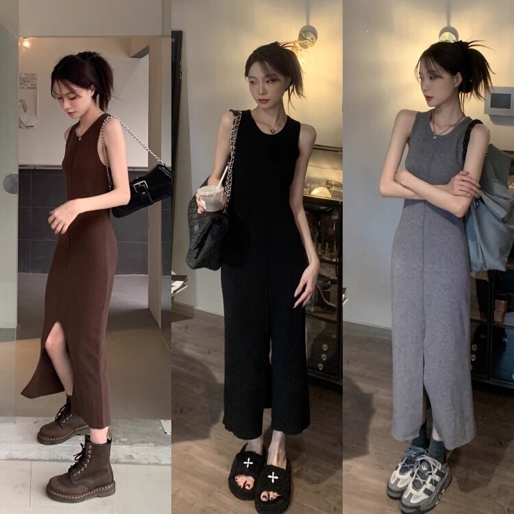 Knitted Vest Sweater Camisole Dress for Women, Autumn Outfit, Inner Layer for Coat, Slim Fit, Bodycon, Beach Vacation Long Dress Knitted Vest Sweater Camisole Dress for Women, Autumn Outfit, Inner Layer for Coat, Slim Fit, Bodycon, Beach Vacation Long Dress