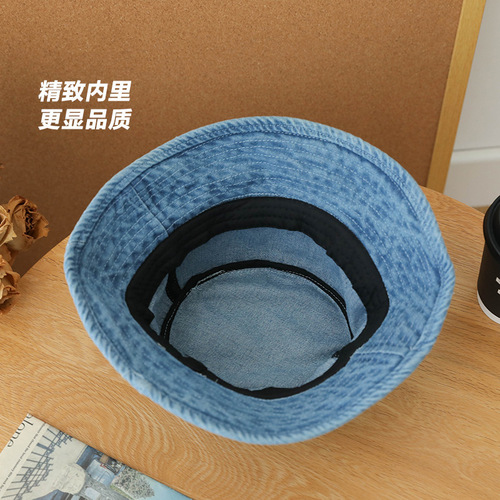 Japanese denim fisherman hat for men, large brim highlights face, small girl's plain face concealing hat, Korean style versatile couple hat, fashionable