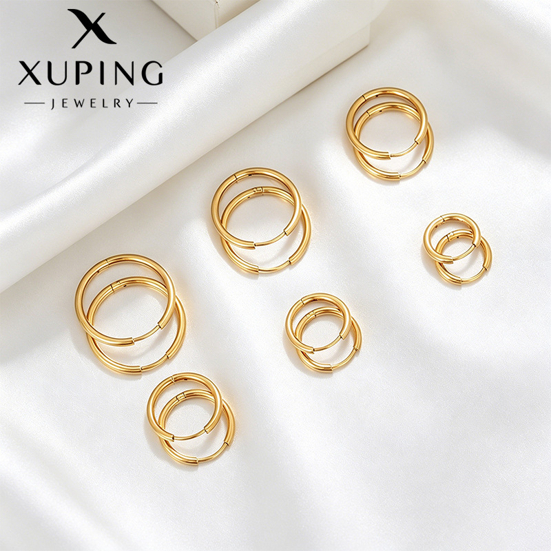 Xuping acero inoxidable geometría círculo auriculares clásicos diarios fáciles de poner en Europa y América transfronterizos temperamento simple pendientes al por mayor mujeres