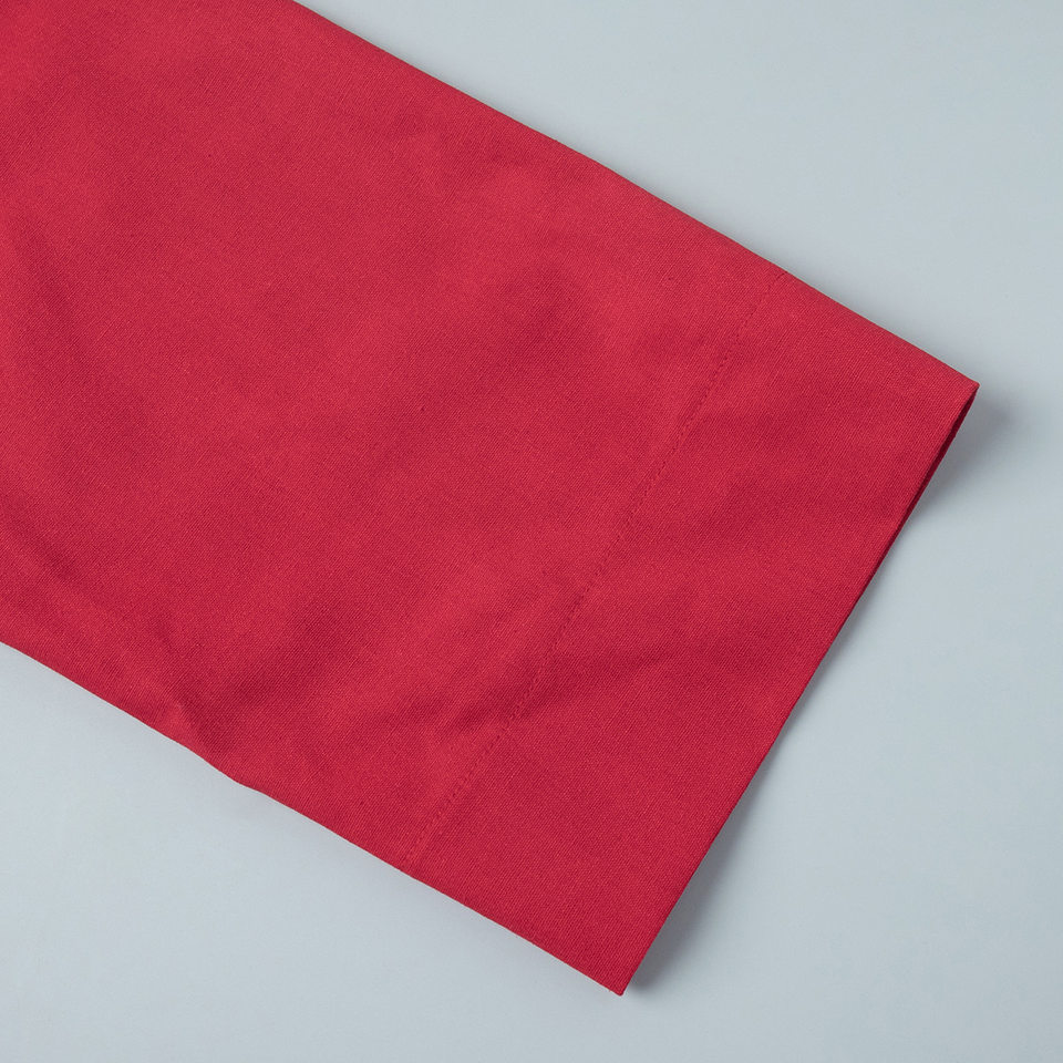 Đầm dài nữ chất liệu cotton lanh, cổ chữ V ve áo, tay dài, dáng rộng thắt dây — Xanh trái cây, Đỏ tươi chi tiết 14
