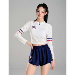 New Women's Split Sports Leisure Long Sleeve Two-Piece Set Flesh Covering Slim Conservative Beach Hot Spring Swimsuit Women's Wholesale