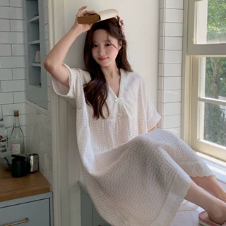 绉布夏季睡裙纯棉甜美少女睡衣家居服女士睡裙绉布云边梦系列