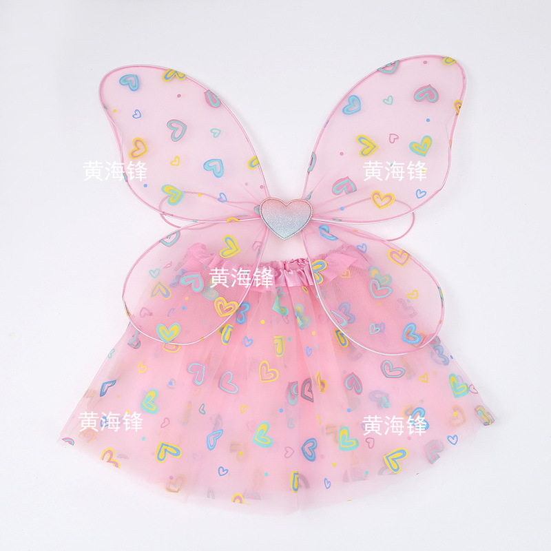 新款儿童蝴蝶结翅膀可爱俏皮蓬蓬裙女童俩件套舞台服饰道具套装|undefined