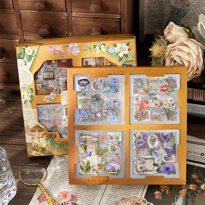 Light-picking PET sticker gift box, retro manor series, plant and flower high-value handbook material diy stickers