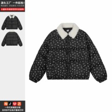 趣味满印kitty猫可爱毛绒棉服外套女冬季加厚面包服棉衣-工厂现货