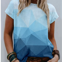 2024夏季潮流欧美女装时尚渐变色 数码印花短袖T恤 一件代发