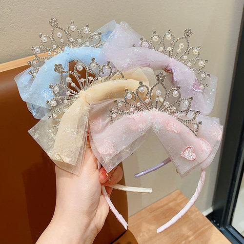 Children's Hairband for Girls, Fairy Beauty Lace Crown Hair Pin Princess Butterfly Knot Headband for Little Girls Birthday Crown Hair Accessory