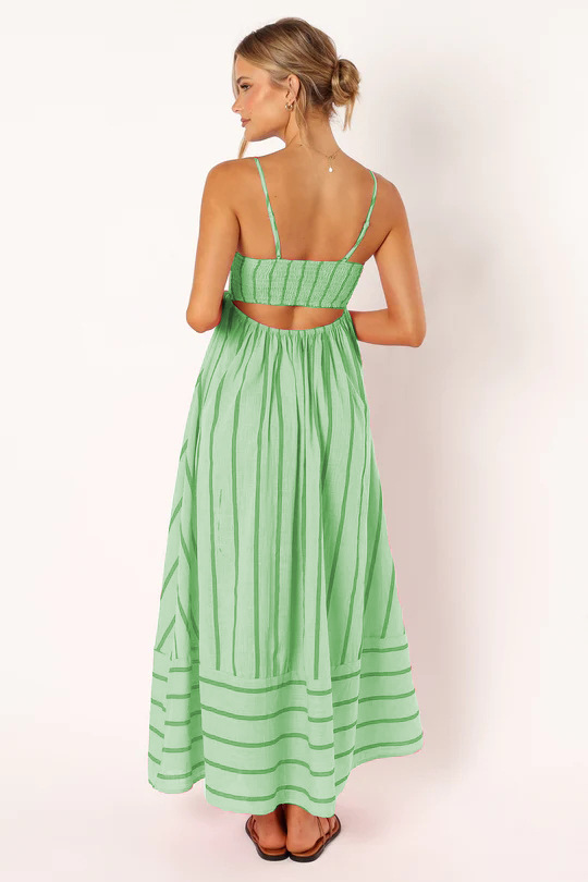 Women's Striped Sling Backless Dress Fresh Style Swing Model Spring Summer_ecoleips.com