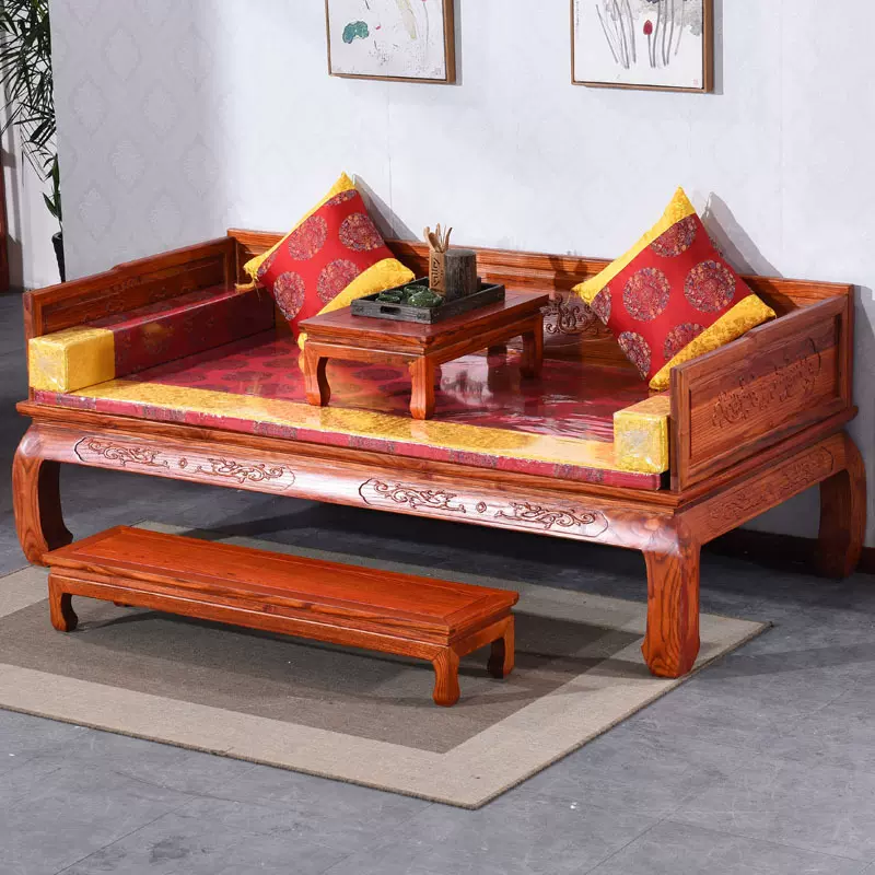 罗汉床套装三件套中式实木沙发床古典中式客厅家具贵妃榻榆木特价