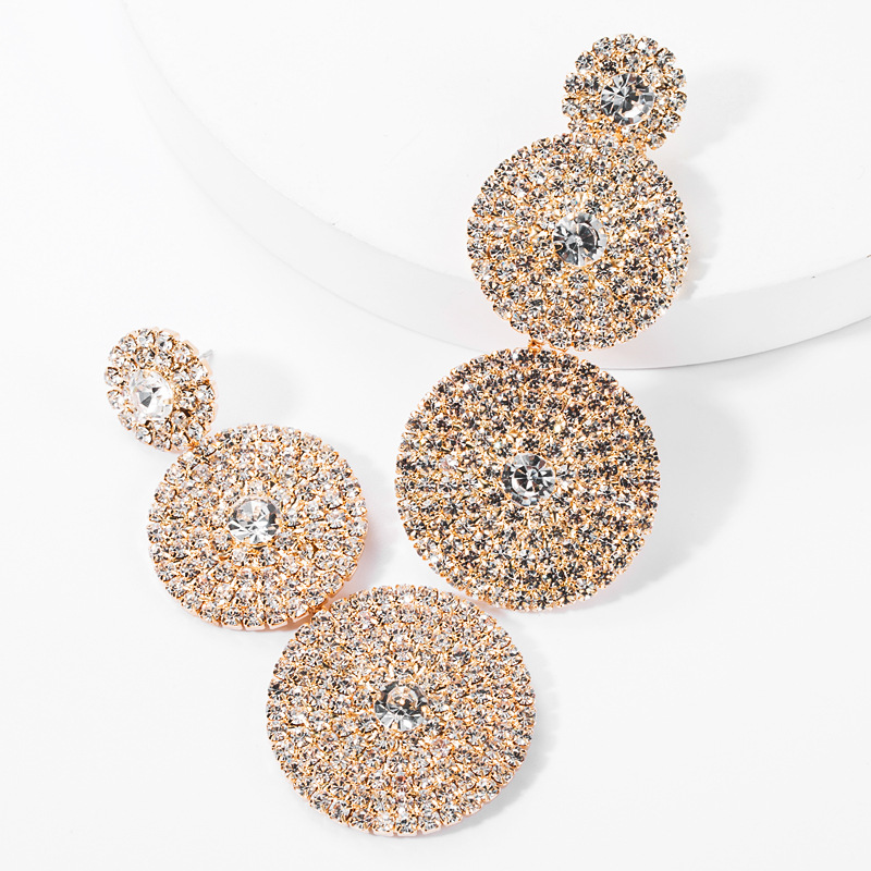 Fashion Round Rhinestone Earrings display picture 3