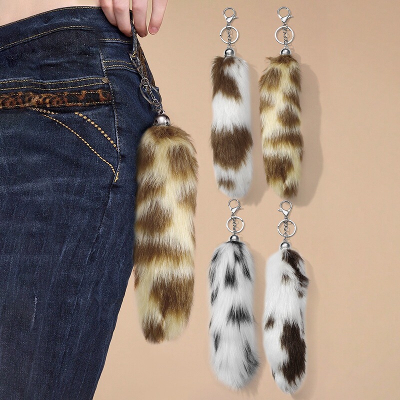 Retro Sweet-Cool Fashion Casual Multi-Color Plush Leopard Print Deer Pattern Tail DIY Keychain Bag Pendant