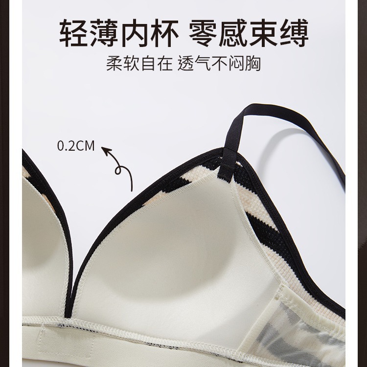 Ropa interior francesa, traje de mujer, estilo delgado, pecho pequeño, fruncido, pecho, letras, sujetador de copa triangular sexy