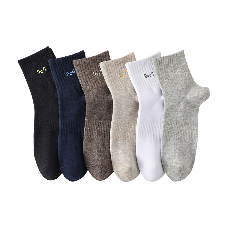 猫人メンズソックス 冬の新作 無地ミッドカーフソックス 抗菌吸汗 スポーツ シンプル 100%純綿ソックス