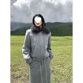 秋冬季加绒套装裙子两件宽松外套加厚保暖时尚套装绵羊绒品牌女