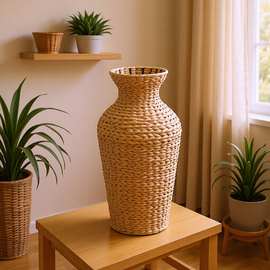 严选手工编织草绳花瓶摆件插干花绢花编织花器客厅餐厅防摔摆件