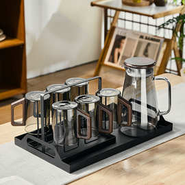 耐高温玻璃杯套装家用高硼硅客厅待客茶杯水杯带木圈喝水杯