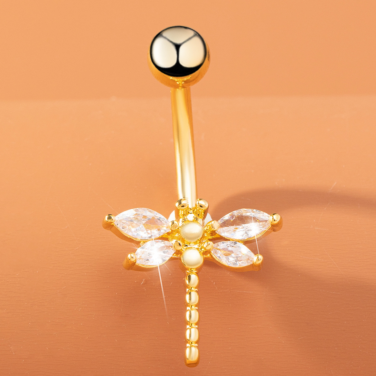 Piercing nombril libellule avec zircon - bijou de ventre élégant_voghion.com