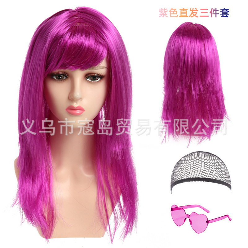 Halloween Long Hair Straight Disco Color Neon Fringe Hair Straight COS Party RPG Show Perruca image 6