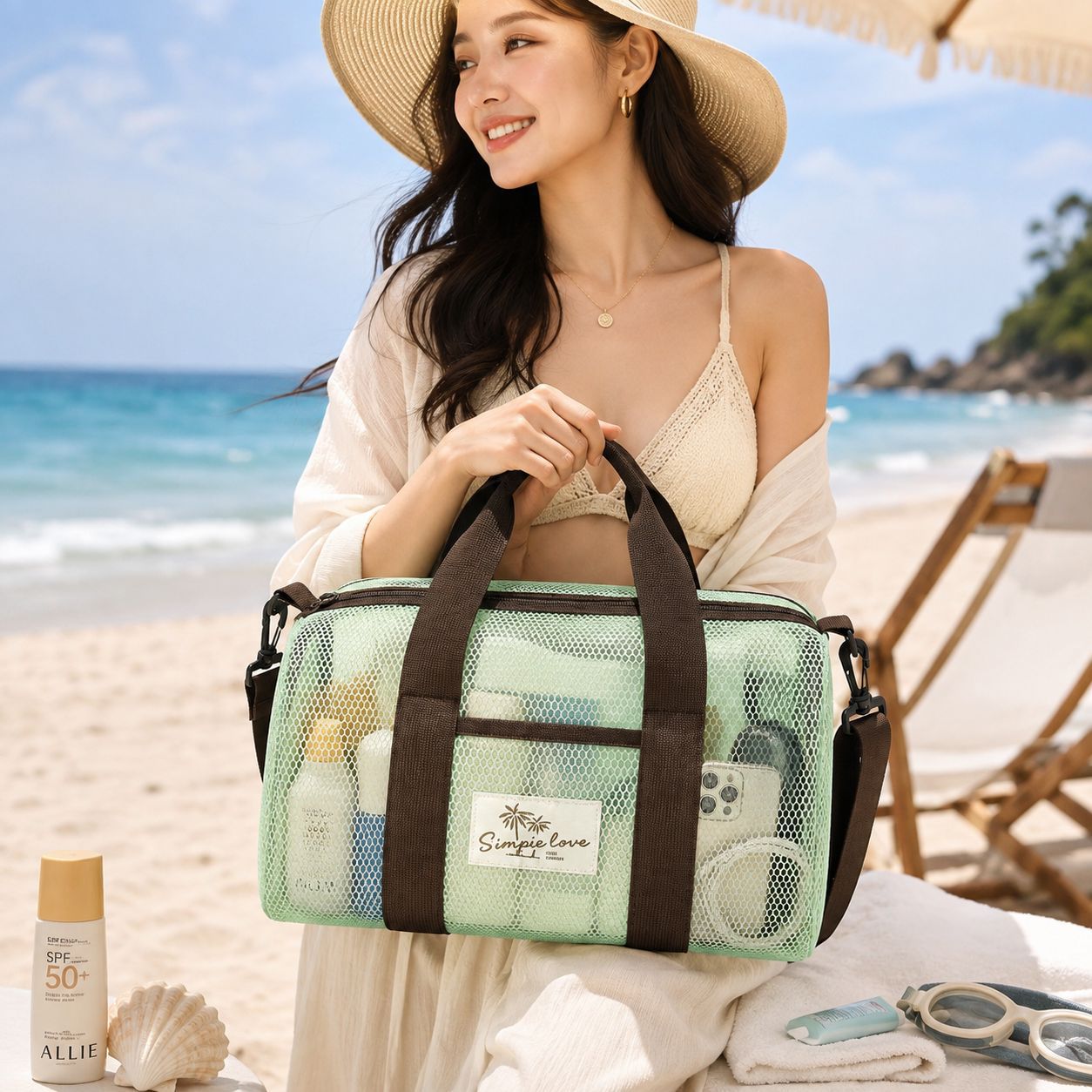 커스텀 여행 다기능 원통 해변 가방 휴대용 선글라스 어린이 장난감 수영 가방 해변 휴가 수납 가방