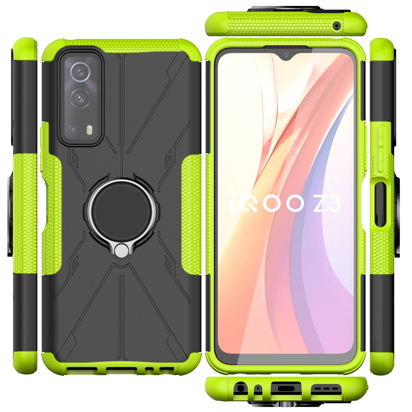 For vivo iqoo Z3/Y72 mecha bear mobile phone case anti-fall 360 Rotating ring bracket car