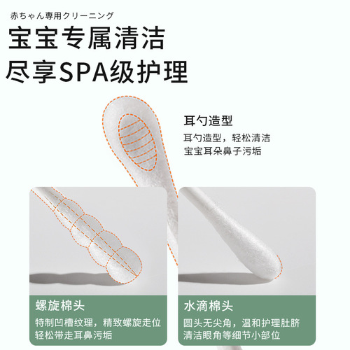 Baby cotton swab, baby's special ear picking, newborn's ear scoop, boogers, ultra-fine paper shaft, double-ended cotton swabs for delivery