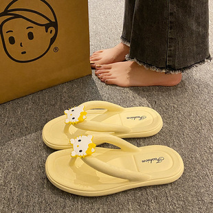 2025 New Style Flip-flops Women's Cute Summer Outer Wear Thick-soled Sandals and Slippers Shit-feeling Beach Vacation Slippers Women