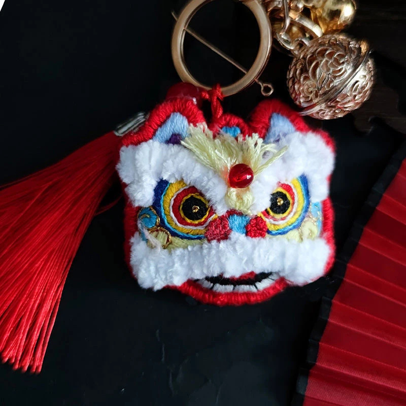 DIY handmade lion head safety talisman car pendant embroidery pendant material bag for father boyfriend birthday gift