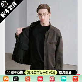 高端质感纯棉夹克男春秋新款宽松翻领外套