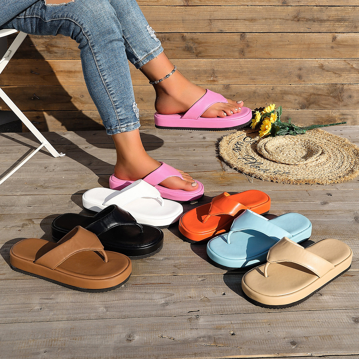 plus Size Women's Platform Flip Flops Summer Beach Sandals_vogvips.com