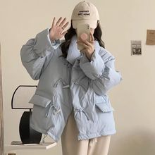 短款羽绒服女宽松设计感糖果色冬新款牛角扣白鸭绒面包服外套