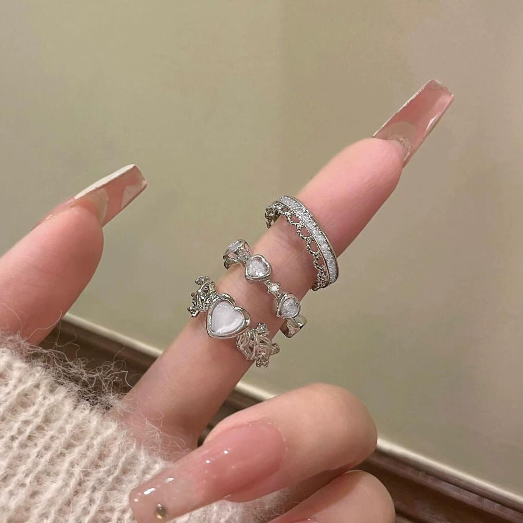 Zirconium Ring Set, one size, simple elegant bright style, high-quality finish