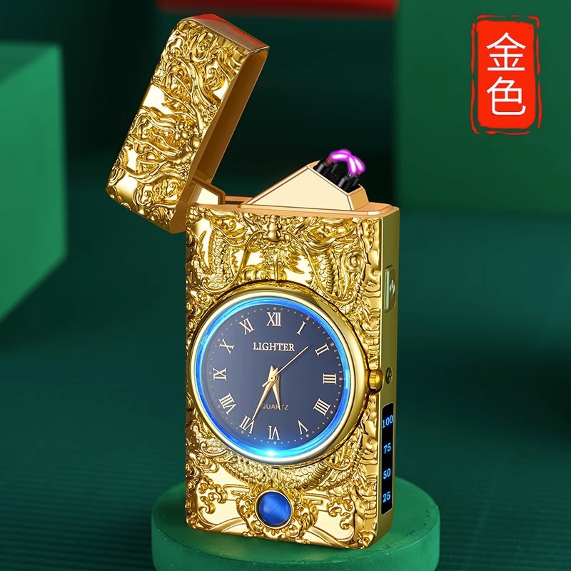Reloj de alta gama de celebridades de Internet, cargador de sonido, encendedor, a prueba de viento integrado con luz, letras creativas dos en uno para hombres Shenlong