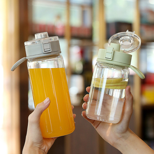  New Student Creative Fashion Plastic Water Bottle with Bouncing Lid, Portable Cup with Carrying Strap, Filtered and Leak-Proof